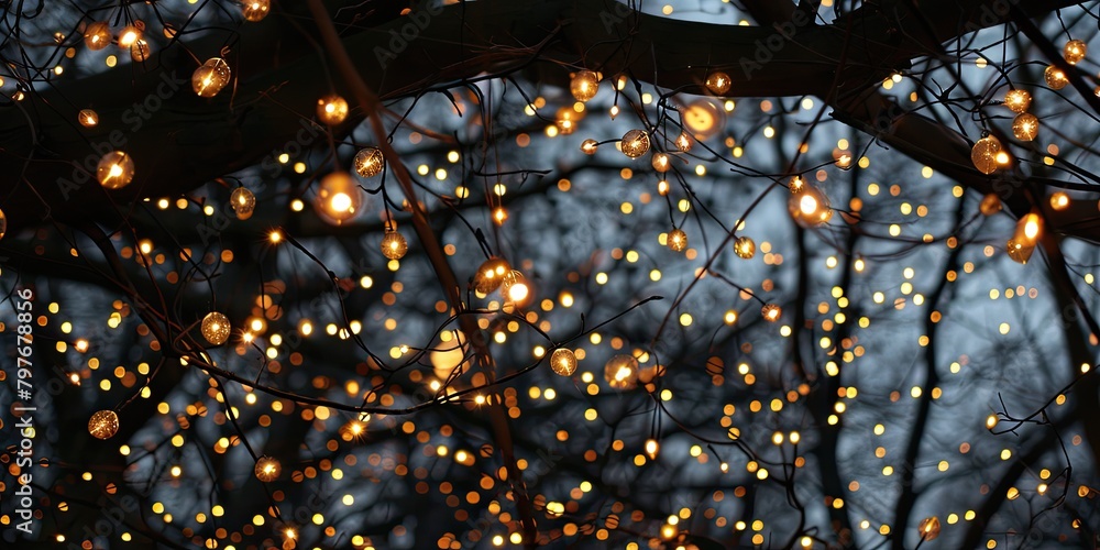 Poster enchanting bokeh backdrop illuminated by the gentle glow of fireflies.