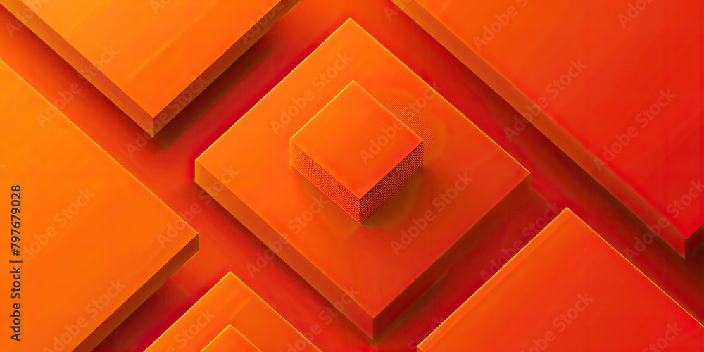 Poster a bright orange background with squares of different sizes. the squares are arranged in a way that c
