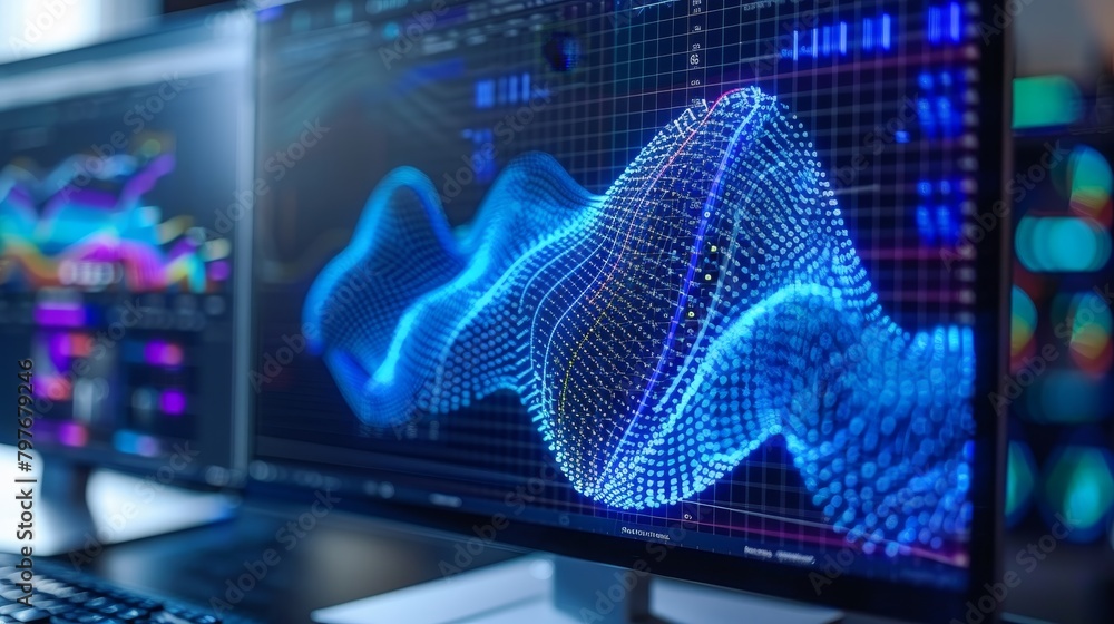 Poster grid lines: an image of a computer monitor displaying a 3d modeling software with grid lines