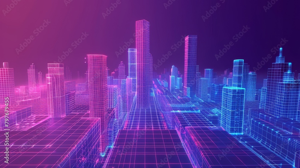 Aufkleber grid structure: a 3d vector illustration of a cityscape with a grid pattern