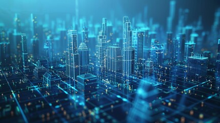 Obraz premium Grid Structure: A 3D vector illustration of a futuristic city with a grid-like network of transportation and buildings