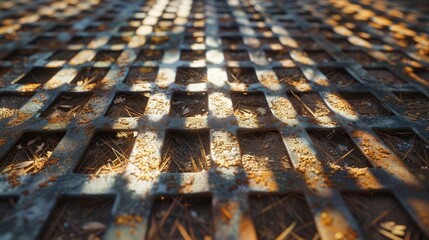 Grid Structure: A photo of a metal grid structure - obrazy, fototapety, plakaty
