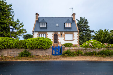 Two-story house typical of the villages of Brittany, France