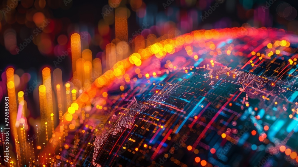 Poster artistic rendering of a glowing globe made of digital code.