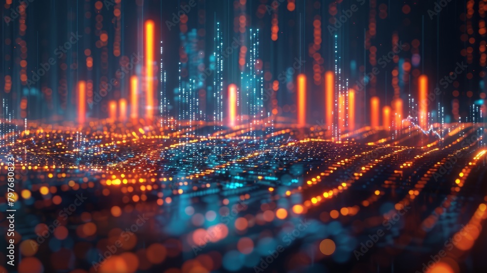 Aufkleber binary code flowing in a digital landscape.