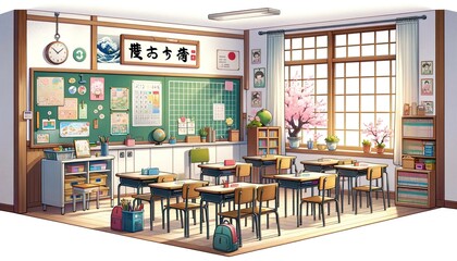 Japanese Elementary School Classroom, Generative AI