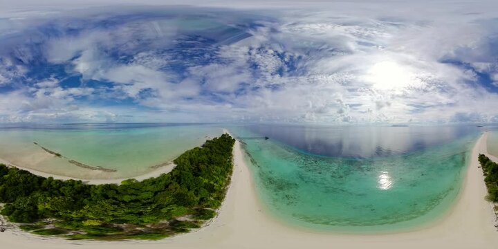 Top view of small tropical island in the blue sea. Malaysia. Timba Timba Island. Virtual Reality 360.