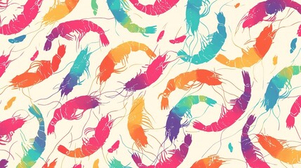 Fototapeta na wymiar Shrimp pattern. Multicolored, volumetric design. Forward and reverse direction. Simple isolated ,Generative ai, 