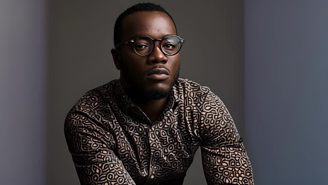 Dressed in a patterned silk blouse and tailored trousers this black man exudes style and sophistication. But its the bold oversized glasses and statement watch that really catch the .