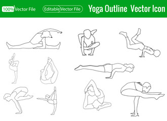A collection of yoga poses icons. Line Woman of yoga poses. Set of linear Yoga pose icons. Pilates poses set Outline icon collections. Set 5 line icons related to wellness, wellbeing, mental health