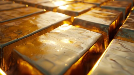 Macro shot of a stack of gold bars