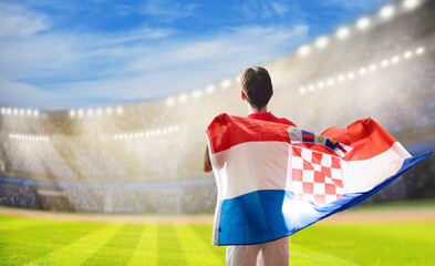 Croatia football team supporter on stadium.