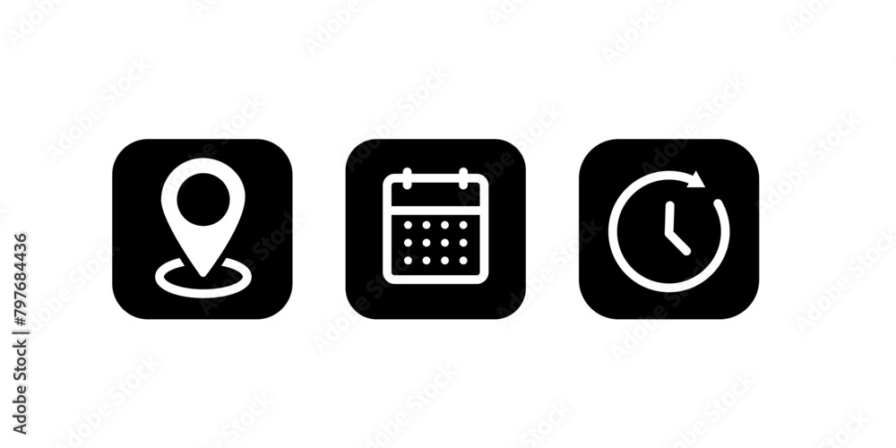Poster time, date, and address icon vector isolated on square background