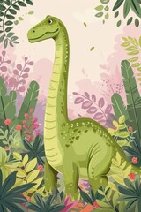 flat illustration of brachiosaurus with calming colors