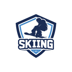 Skiing stylized vector symbol logo or emblem template