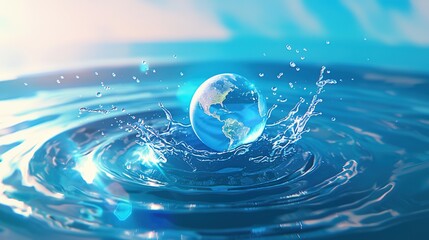 World Water Day concept with world in clean water drop on and fresh blue water ripples design, Environment save and ecology theme concept, Elements of this image furnished 