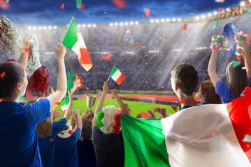 Italy football team supporter on stadium.