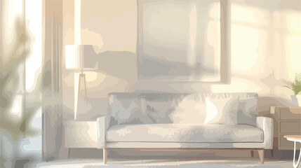 Blurred view of light living room with grey sofa Vector