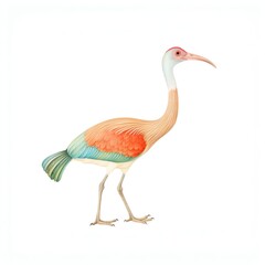 A drawing watercolor of Crested Ibis  Once thought extinct, now found in parts of China and Japan