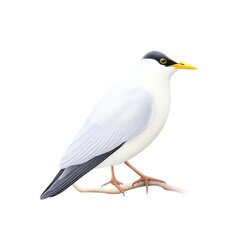 A drawing watercolor of Bali Myna  A critically endangered bird native to Bali, known for its striking white plumage