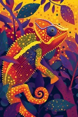 flat illustration of chameleon with calming colors