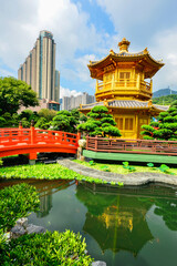 Pagoda style Chinese architecture in garden, Hong Kong	