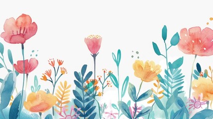 Spring watercolor floral greeting card with hand-drawn vector illustrations.