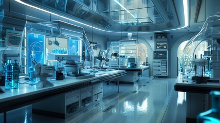 Fototapeta premium Contemporary Lab Interior with State-of-the-Art Equipment and Blue Accents