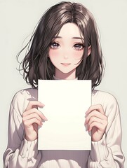 Naklejka premium 空白の紙を持っている女性 AI