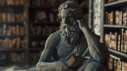 In the Realm of Thought: A Stoic Philosopher’s Statue in the Library