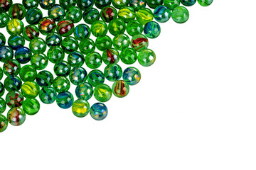 Colorful glass marbles isolated on a white background.