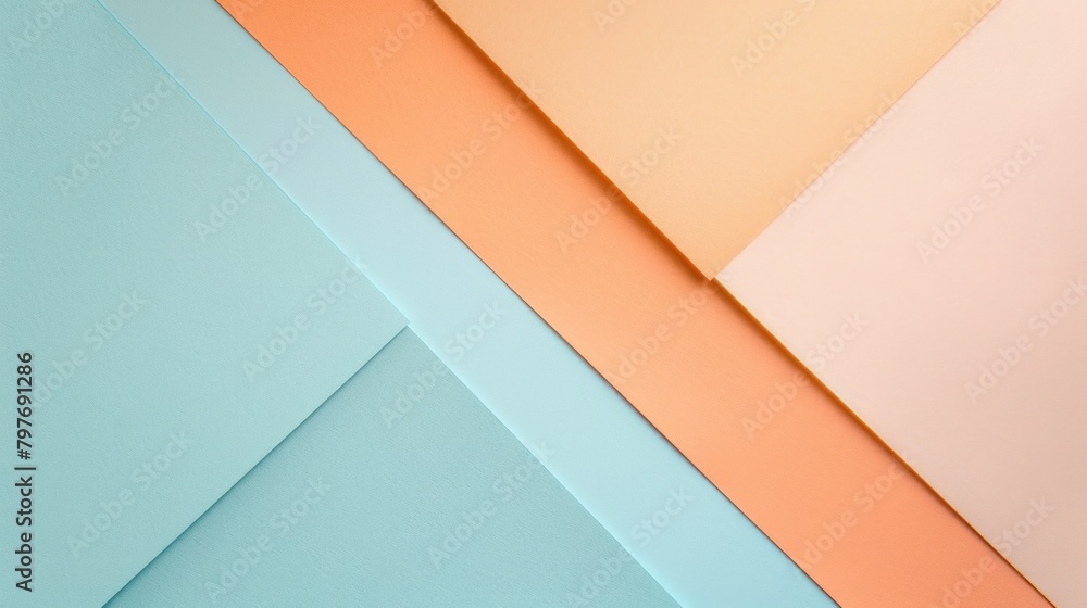 Poster Minimalist geometric composition with pastel color paper arranged in creative pattern. Contemporary art and design background with copy space.