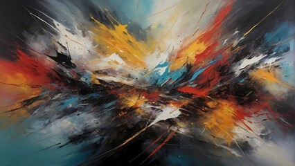 An array of swirling colors, jagged lines, and distorted shapes collide in a mesmerizing display of disorder and conflict.