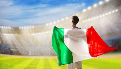 Italy football team supporter on stadium.