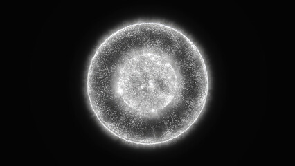 Black and white energy magic sphere round hi-tech light digital ball space planet star made of futuristic light rays lines and energy particles. Abstract background