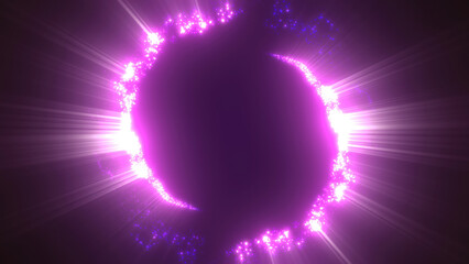 Purple swirling circle frame of multicolored lines of energy particles. Abstract background