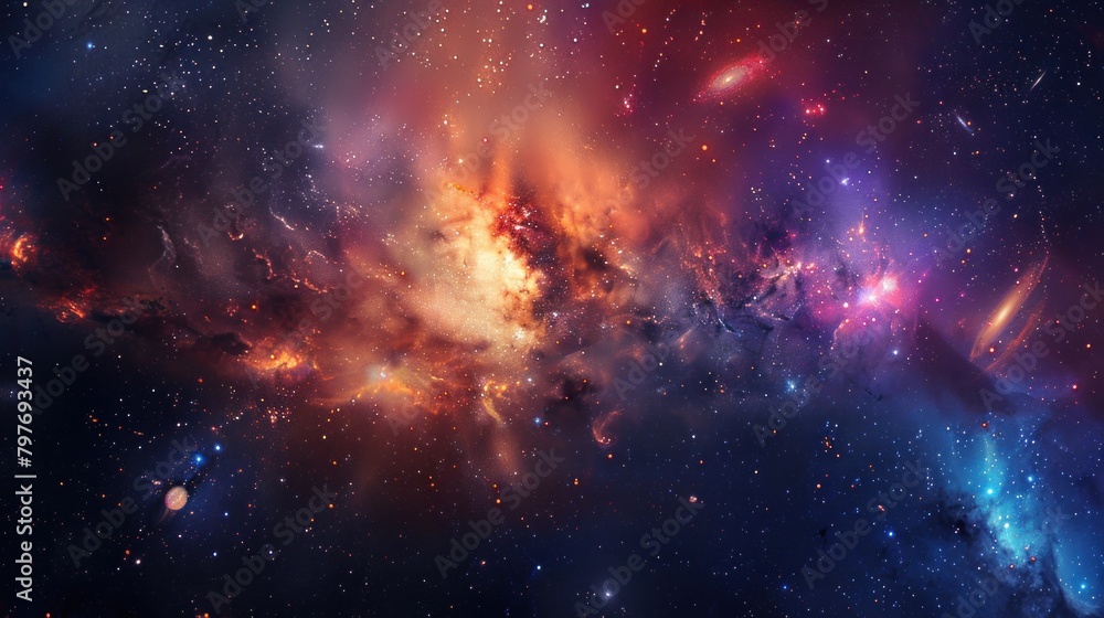 Poster nebula in outer space. galaxy backgrounds or visual storytelling. space exploration and astronomy.