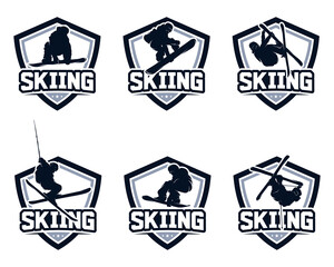 Skiing stylized vector symbol logo or emblem template