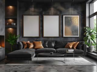 Urban Sophistication: Chic Living Room with White Frame Mockup