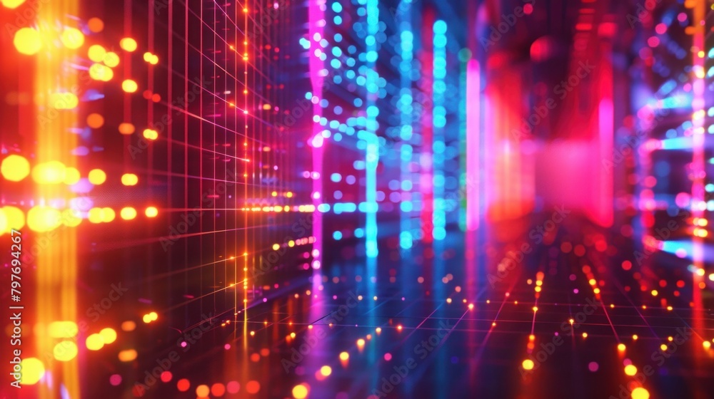 Aufkleber glowing neon network with bold colors and sharp lines
