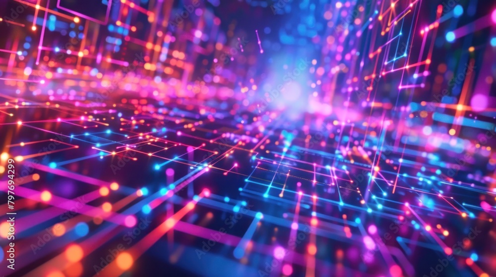 Poster glowing neon network showcasing vibrant colors and sharp lines