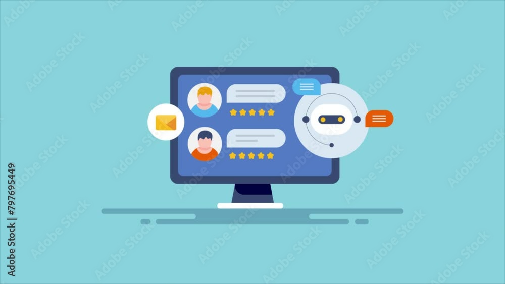 Poster ai assistant customer management automation, chatbot concept video animation.