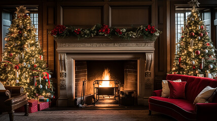Christmas at the manor, English countryside decoration and festive interior decor