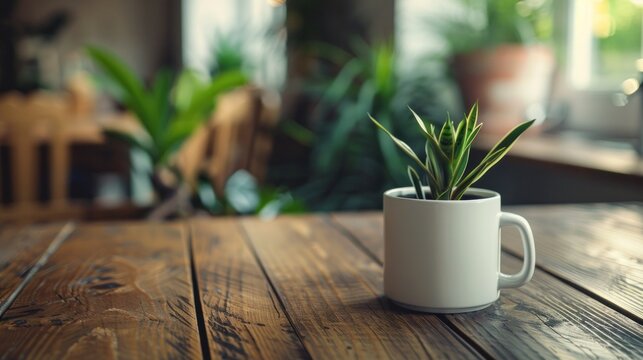 Blank Coffee Cup on Rustic Tabletop. Ideal canvas for personalized design concepts.