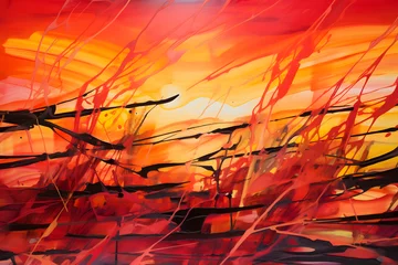 Foto auf Leinwand Sunset Sizzle Sensation, abstract landscape art, painting background, wallpaper, generative ai © Niko