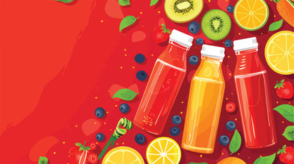 Bottles with healthy juice fruits berries and vegetable