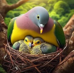 کبوتر اور اس کے بچے 