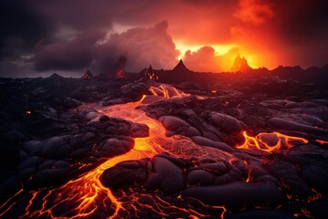 Naklejka premium Volcano lava landscape mountain.
