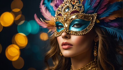Portrait of a chic woman in a carnival mask