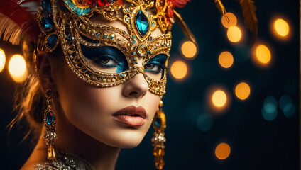 Portrait of a chic woman in a carnival mask glamor